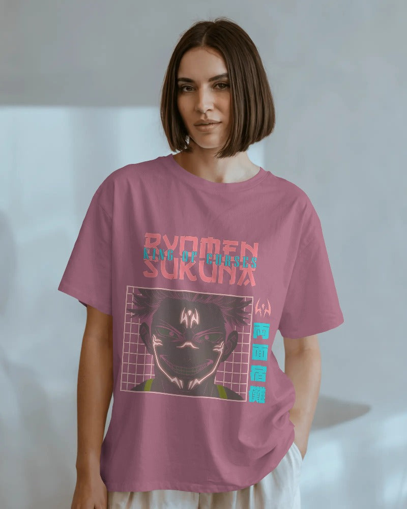 OTAKU — Sukuna Curse King Oversized Tee (Dusty Pink)