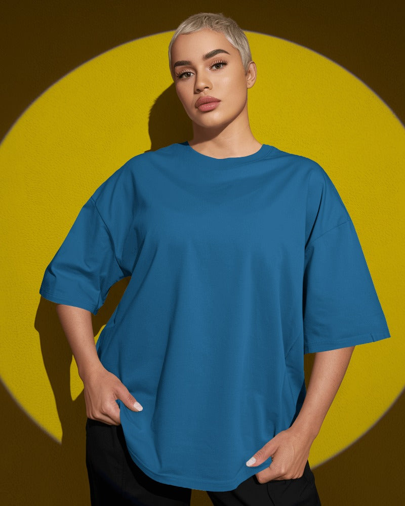 Knitlly Originals — Premium Oversized Solid Tee - Teal Blue