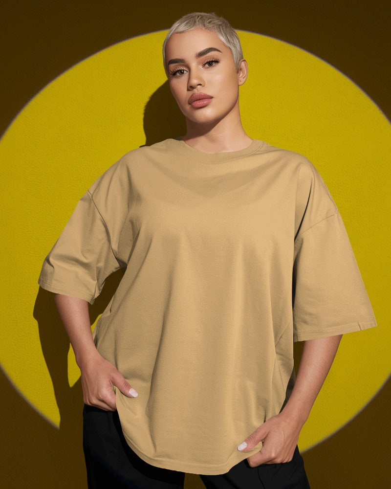 Knitlly Originals — Premium Oversized Solid Tee - Beige