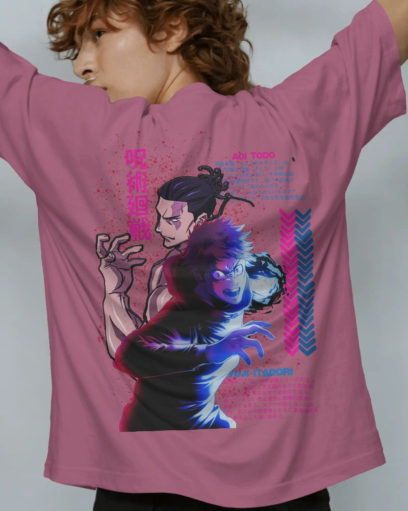 OTAKU — Yuji × Todo “Fate Mark” Oversized Tee (Dusty Pink)