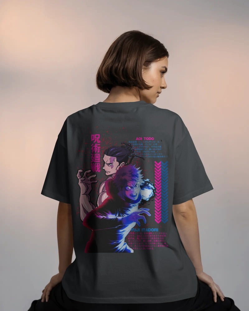 OTAKU — Yuji × Todo “Fate Mark” Oversized Tee (Charcoal)